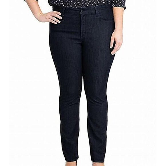 $155 NYDJ Plus Size Marilyn Straight Tonal Stitching Denim Jeans Dark Enzyne 24W